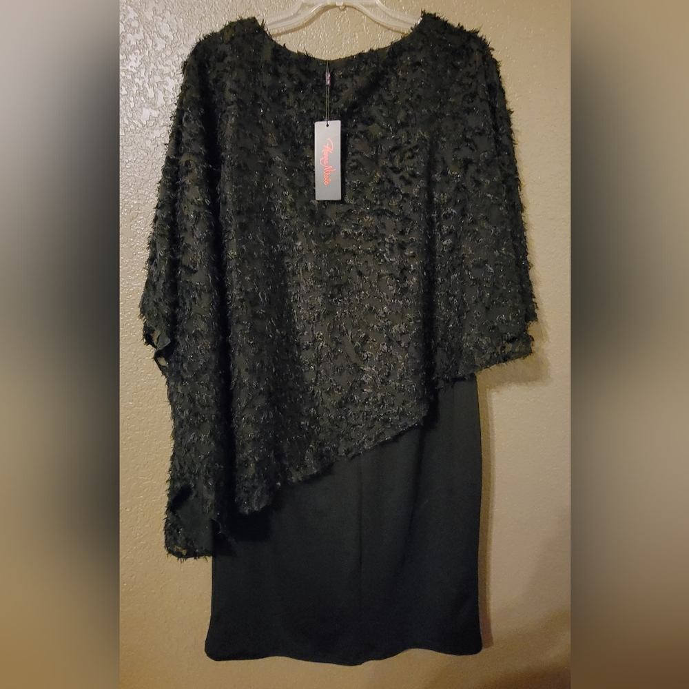 Asymmetrical Black Cape Dress Size 18